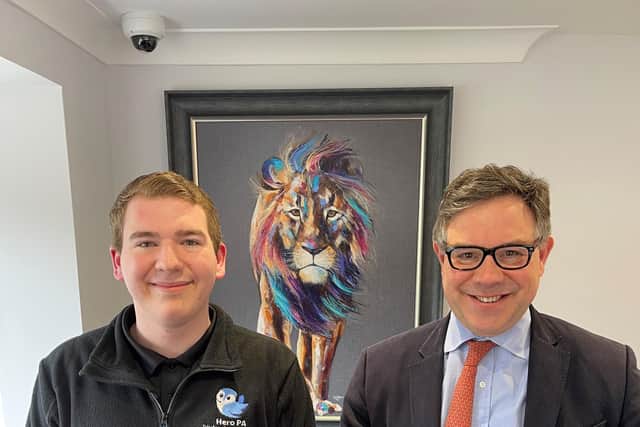 Company director Morgan Boult (left) and Jeremy Quin MP (right)