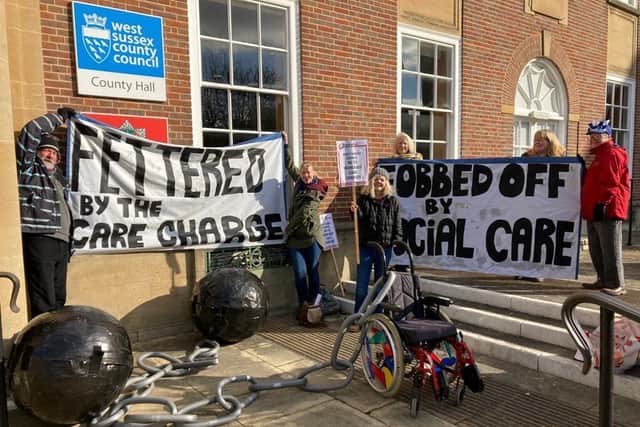 A previous protest against changes to financial assessments for people receiving adult social care