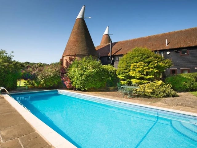 The Oast is an immaculately presented and beautifully positioned double roundel oast house, which is understood to have been converted in 1987. Having been completely refurbished by the current owners. To the rear of the garden is a pool area which is enclosed and well kept with a heated swimming pool and pool shed.
The property is on the market with Savills - Cranbrook for £1,650,000.