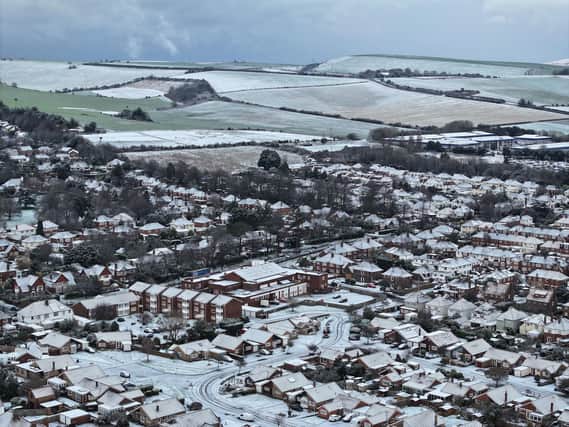 Snow in Worthing on the afternoon of January 8, 2024, following a morning spell of snow that cleared quickly