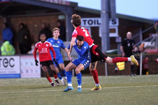 Action from Worthing's 2-0 National South win at Eastbourne Borough