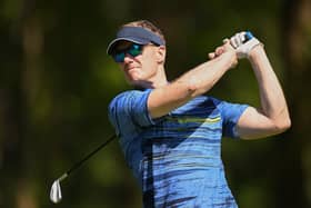 PORT LOUIS, MAURITIUS - MARCH 29: Dan Walker plays a shot during the celebrity series grand final at Constance Belle Mare Plage on March 29, 2022 in Port Louis, Mauritius. (Photo by Stuart Franklin/Getty Images)