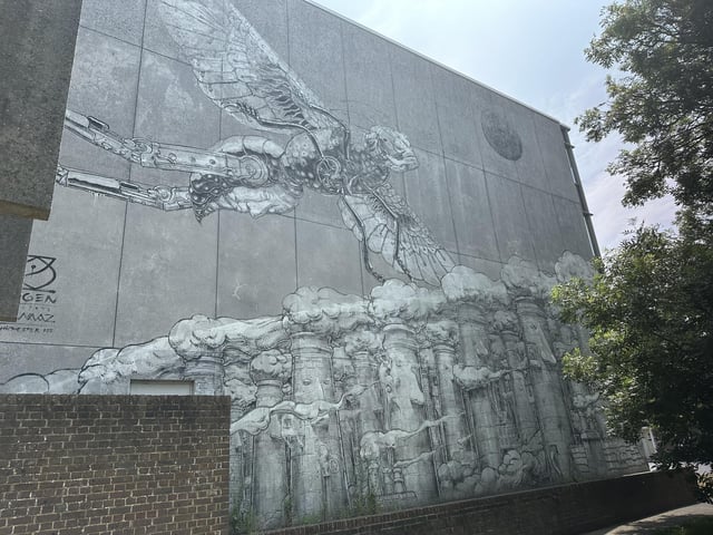 This striking piece, also near Metro House, was produced by Spanish-born artist Liqen.