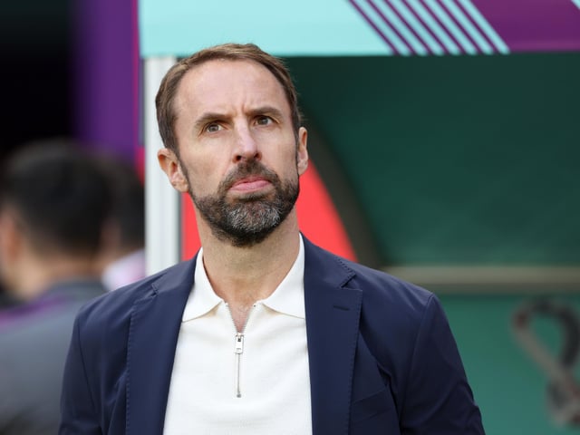 DOHA, QATAR - NOVEMBER 21: Gareth Southgate, Head Coach of England, looks on prior to the FIFA World Cup Qatar 2022 Group B match between England and IR Iran at Khalifa International Stadium on November 21, 2022 in Doha, Qatar. (Photo by Clive Brunskill/Getty Images)
