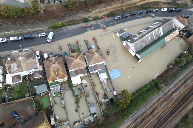 An aerial picture of the damage caused by the sewage leak in St Leonards. Picture by Chris Ludlow
