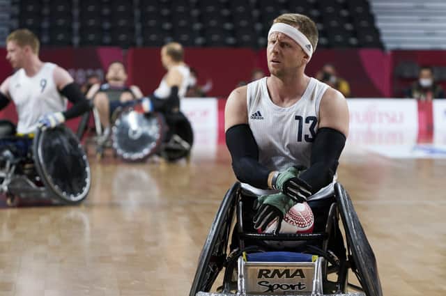 ParalympicsGB Wheelchair Rugby Team Mix, Aaron Phipps competing in the final, Great Britain vs USA, the Tokyo 2020 Paralympic Games.
credit: imagecomms