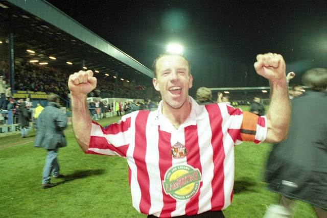 Bury 2 Sunderland 5 and Kevin Ball has every reason to celebrate at Gigg Lane in 1999.