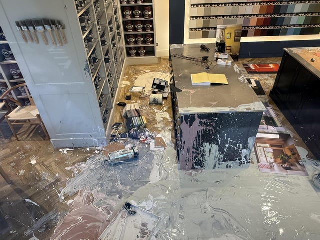Police officers arrived in their numbers at the Farrow & Ball paint shop, in Western Road, on Wednesday afternoon (October 8).