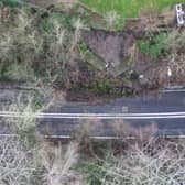 The landslide – seen from the air – which has closed the A29 at Pulborough and has led to a drop-off in trade for local businesses (Photo: Eddie Mitchell)