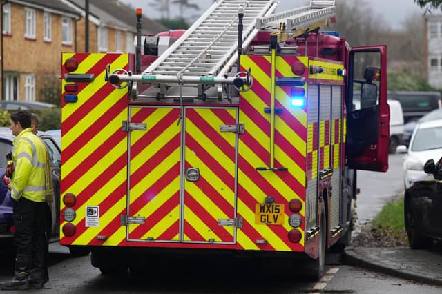 A fire engine in Shipley Road, Ifield, on Tuesday, December 31