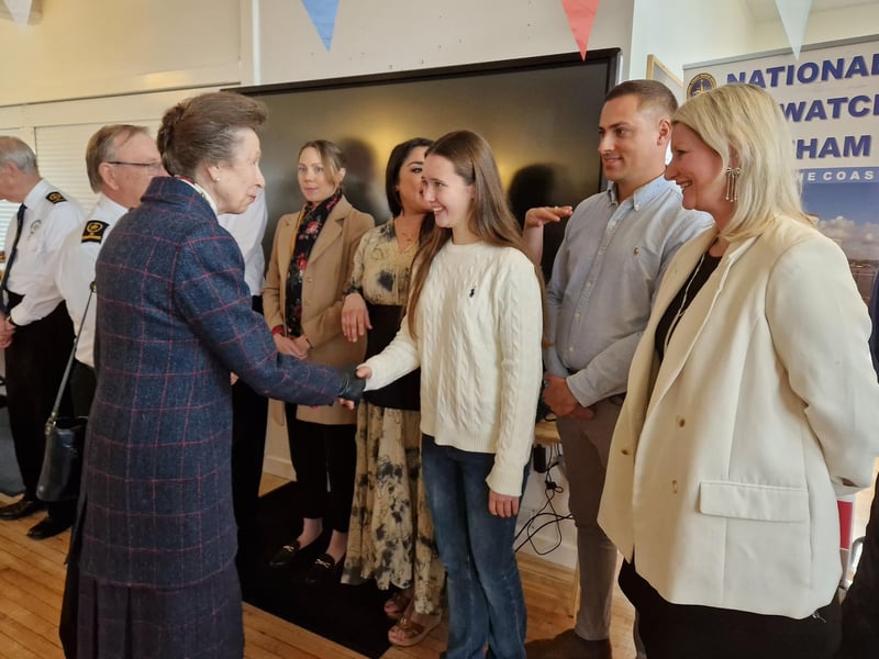 The Princess Royal chatting with Anouska Wetton, Christian Wetton, Becca Trott and Michelle Etherington from caterers Fete N Lime