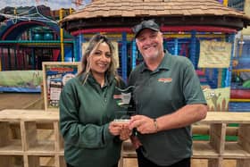 Ree Khan (PR Lead) & Colin Jaggers (Managing Director) with Knockhatch Adventure Park's award. Photo: contributed