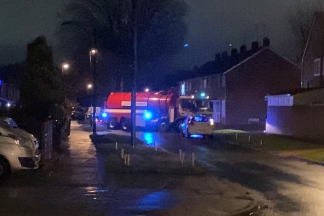 A fire engine was seen in Rushetts Road, Crawley after the fire in nearby Langley Walk
