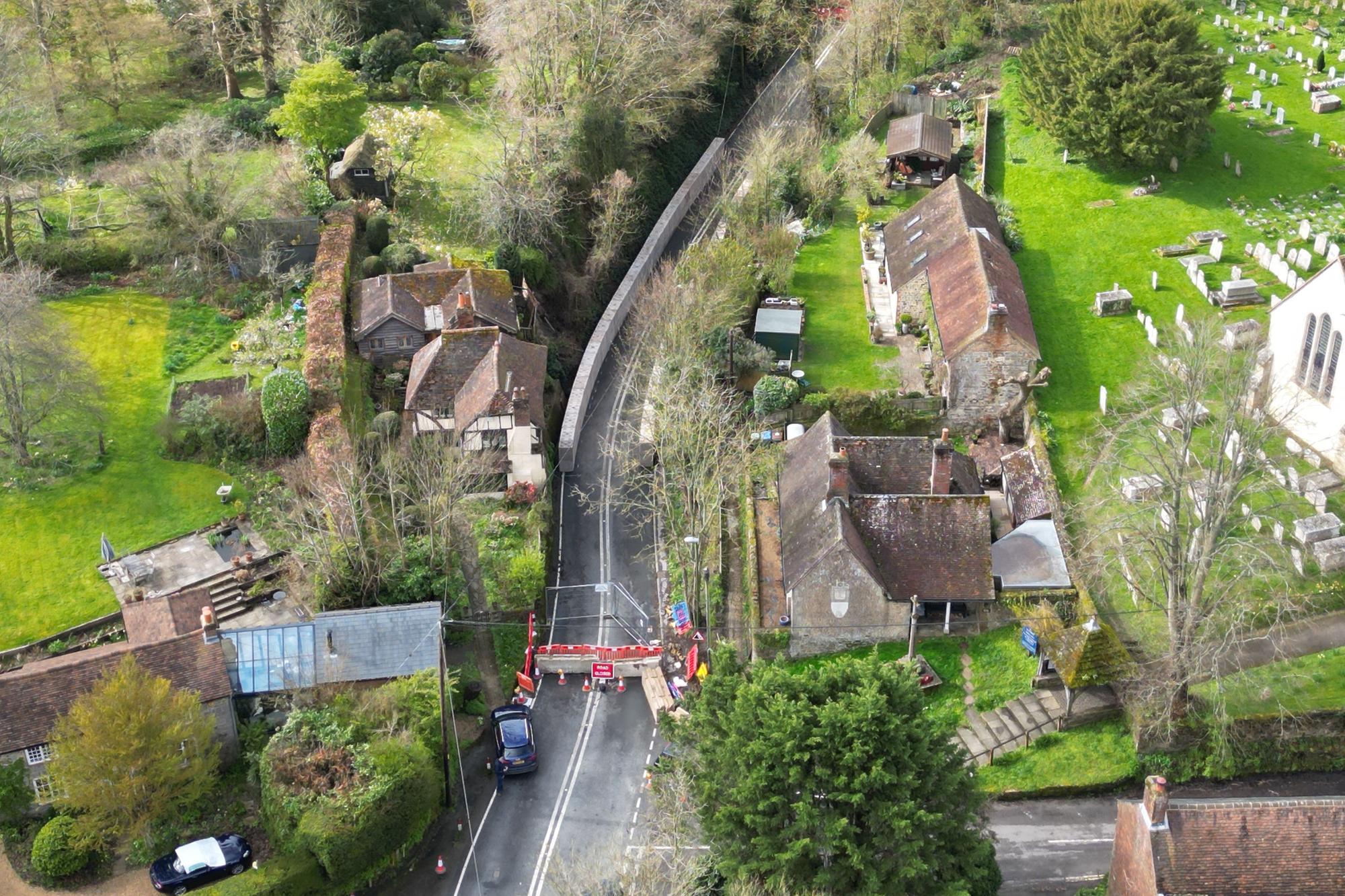 Concrete blocks are now forming a wall between the road and the valley on the A29 in Pulborough