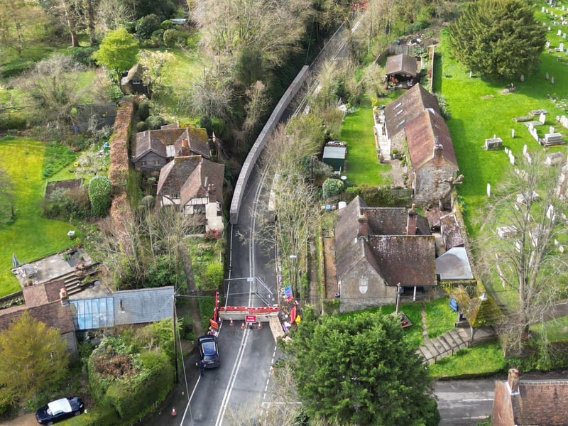 Concrete blocks are now forming a wall between the road and the valley on the A29 in Pulborough