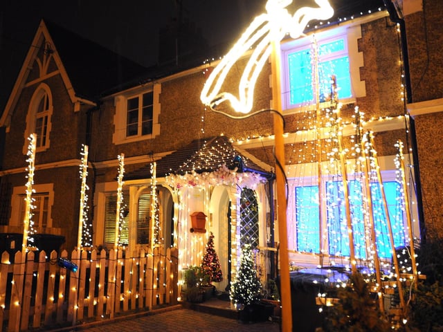 Christmas lights outside a house in Fairfield Road, Burgess Hill