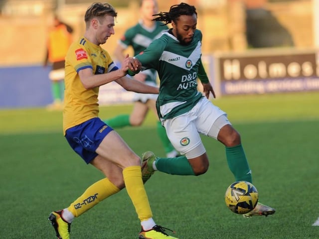 Action from Lancing's 3-2 win over Ashford United on Saturday. Picture by Stephen Goodger