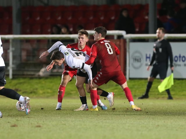 Action and celebrations from Worthing's 3-0 win at Dover in National League South
