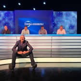 Rob Curling, Roy Stride, James Cartner and Jez Curling on the Eggheads TV show with presenter Jeremy Vine