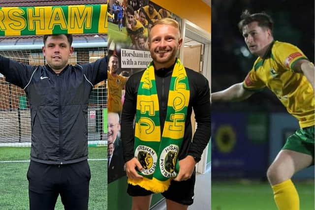 From left: Horsham FC new boys Lewis Carey, James Hammond and Charlie Harris. Pictures courtesy of Horsham FC and John Lines