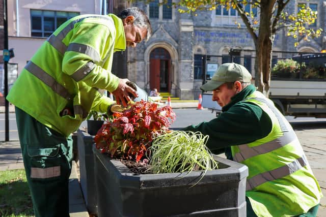 Members of the council's parks team planting outside Worthing Town Hall. Photo: Worthing Borough Council