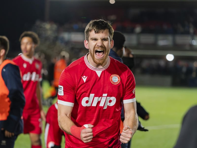 Harry Ransom (12 Worthing FC) celebrates the win against Dorking Wanderers in the Enterprise National League South at Sussex Transport Community Stadium : Worthing v Dorking Wanderers, National League South