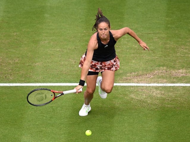 EASTBOURNE, ENGLAND - JULY 01: Daria Kasatkina plays a backhand against Madison Keys of United States during the Women's Singles Final match on Day Eight of Rothesay International Eastbourne at Devonshire Park on July 01, 2023 in Eastbourne, England. (Photo by Justin Setterfield/Getty Images):Action from Saturday's finals at the Rothesay tennis international at Devonshire Park, Eastbourne