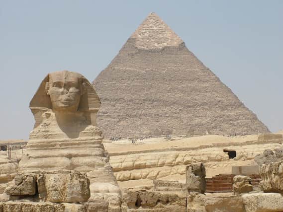 The Great Sphinx of Giza with the pyramid of Khafre behind