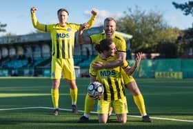 Haywards Heath Town players celebrate a goal in the win over Wick at Bognor | James Gething