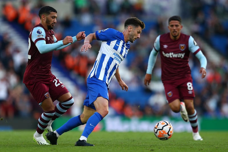 West Ham made it difficult for him to find pockets of space he usually likes to exploit but his passing was good and he linked up play nicely as Brighton tried to fight back from three goals down