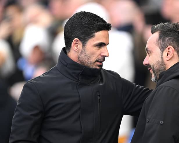 Arsenal boss Mikel Arteta (left) said Brighton, managed by Roberto De Zerbi (right), are 'a really difficult team to play against' and 'they ask so many questions'. (Photo by Mike Hewitt/Getty Images)