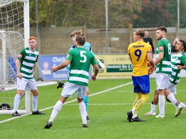 Action from Lancing's win over Corinthian in the Isthmian south east division