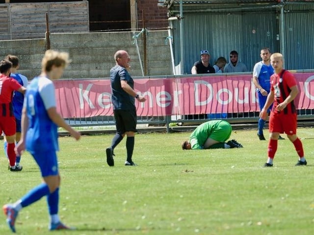 Action from a pre-season friendly between Shoreham and Worthing United at Middle Road
