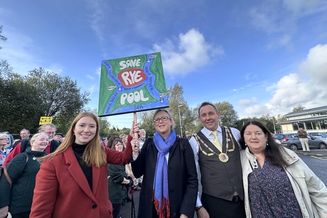 Hastings and Rye MP, Sally-Ann Hart and Rye mayor Andi Rivett with protestors calling for the pool at Rye Sports Centre to remain open. Picture by Kt Bruce