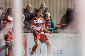 Celebrations follow Eastbourne Borough's opener at home to Dartford on Tuesday night | Picture: Lydia Redman