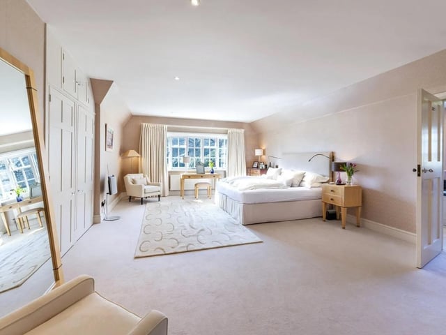 There are seven bedrooms and three bathrooms throughout the first and second floors