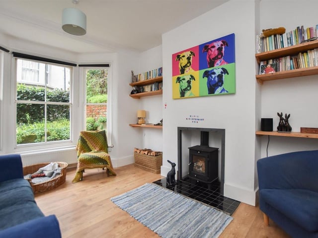 The lounge has a wood burning stove