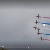 The Red Arrows fly over Goodwood. still from video by Steve Robards.