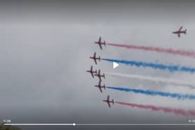 The Red Arrows fly over Goodwood. still from video by Steve Robards.