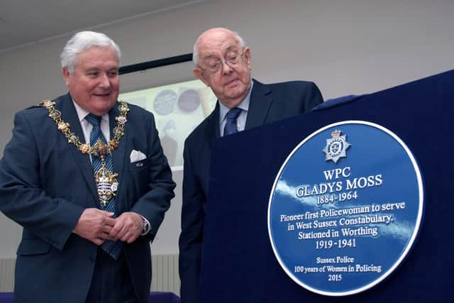 Michael Donin and Derek Moss unveil the Blue Plaque in memory of WPC Gladys Moss. Picture: Derek Martin