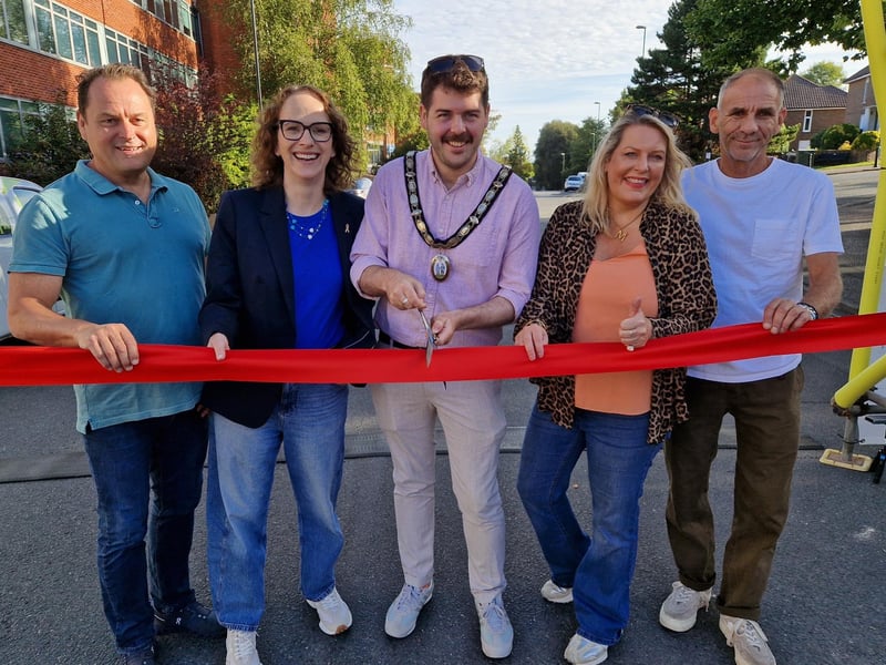 From left: SweepTech’s Martin Smith, MP Alison Bennett, Mayor Duncan Pascoe, MP Mims Davies and SweepTech’s Shaun Gilbert. Photo: Lawrence Smith