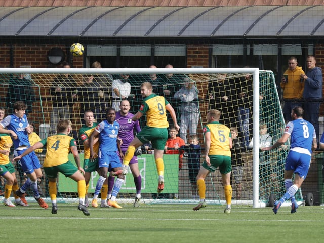 Action from Horsham's 2-0 home defeat to Bishop's Stortford in the Isthmian Premier on Saturday