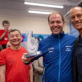 Bobby Zamora presented Tim Holtam with his award on Friday (November 24) after it was announced that he had won the sports category in the 2023 National Lottery Awards, for his ‘incredible work in establishing the Brighton Table Tennis Club’. Photo: National Lottery