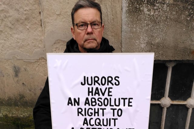 Defend Our Juries campaigners held signs outside Lewes Crown Court from 8.45am to 10am on Monday, December 4