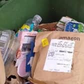 Amazon package is delivered to waste bin