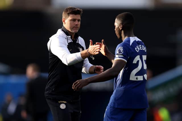 Chelsea manager Mauricio Pochettino made a bizarre, inaccurate comment when recounting a conversation with midfielder Moises Caicedo, who moved from Brighton to West London in the summer. (Photo by George Wood/Getty Images)
