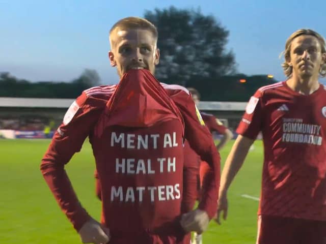 Ronan Darcy reveals his important message after scoring the third goal against MK Dons at the Broadfield Stadium