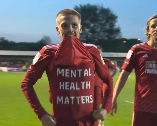 Ronan Darcy reveals his important message after scoring the third goal against MK Dons at the Broadfield Stadium