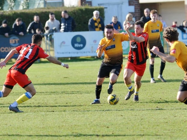 Action from Littlehampton Town's 1-1 draw with Sittingbourne at The Sportsfield in the Isthmian south east division