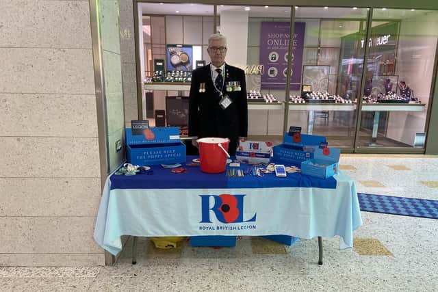 Kevin Pollard at his Royal British Legion stall in The Beacon, Eastbourne